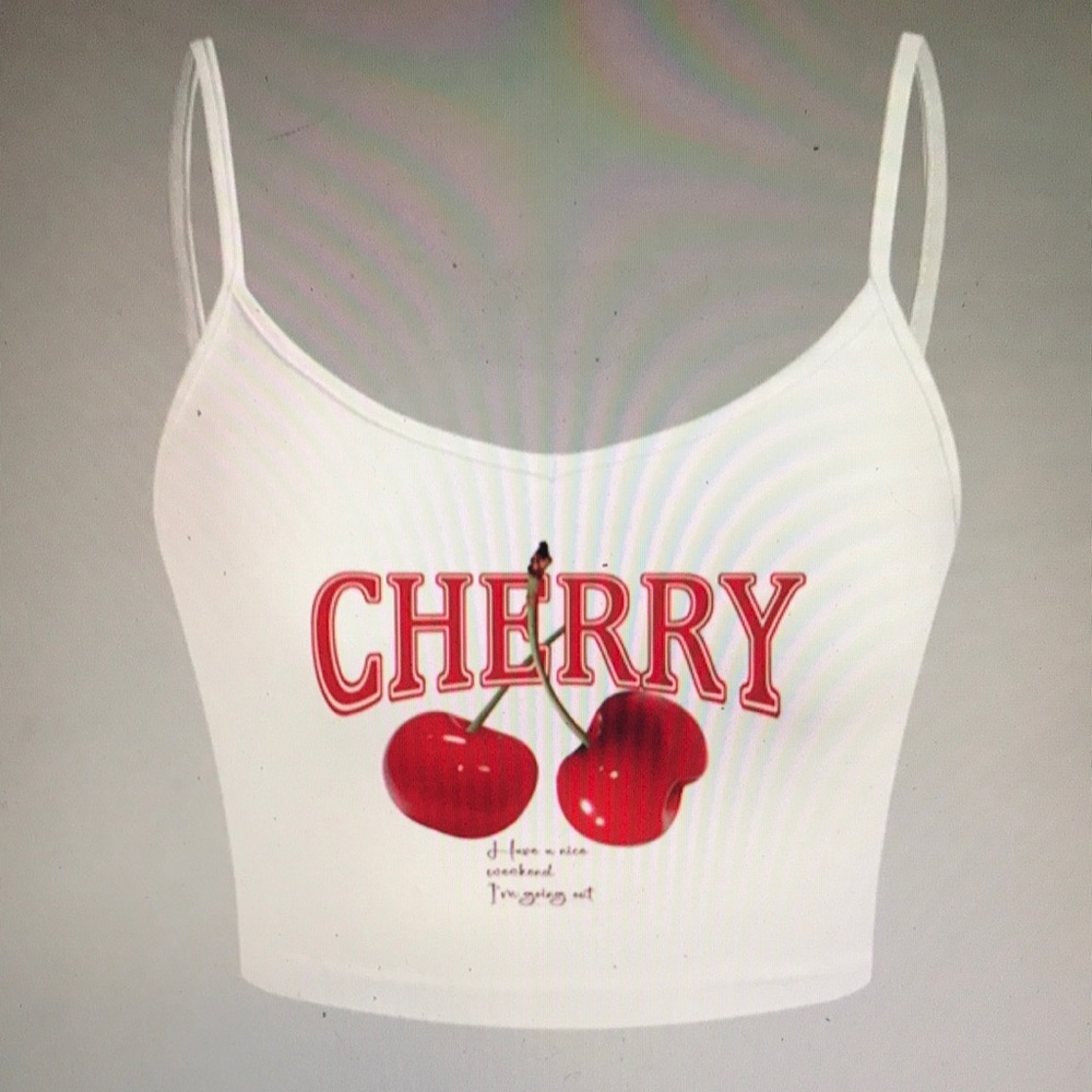 White Cherry Graphic Crop Top